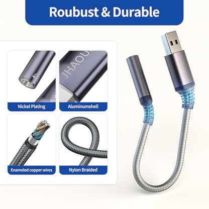 JHAOUS USB-A to 3.5mm Jack Audio Adapter Model JHUSB-3.5 Compatibility: PC, Laptop, Mac, Linux, PS4, PS5
