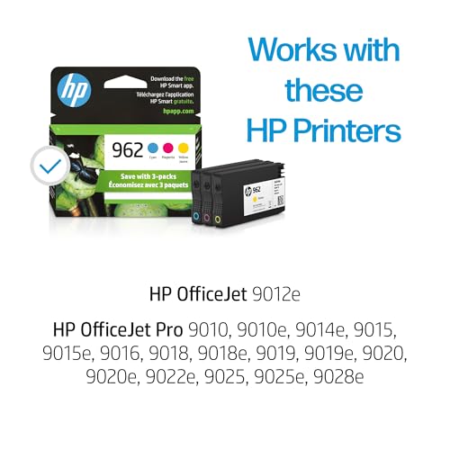 HP 962 Ink Cartridges Cyan, Magenta, Yellow Model 3YP00AN Page Yield 700 Compatible Printers OfficeJet Pro Models