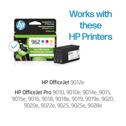HP 962 Ink Cartridges Cyan, Magenta, Yellow Model 3YP00AN Page Yield 700 Compatible Printers OfficeJet Pro Models