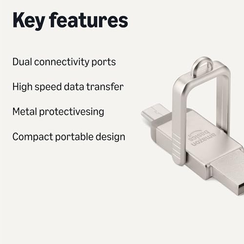 Amazon Basics 128GB USB Flash Drive LS25USBC128G1 USB 3.2 Gen 1 Dual Connector Champagne Silver