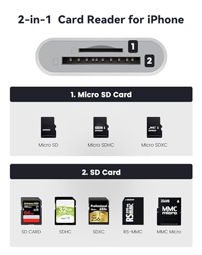 Fubiaofei SD Card Reader Dual Connector MicroSD, Lightning & USB Type C, 2TB Capacity