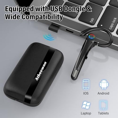 Atheewon U8 Bluetooth Headset V5.4 Wireless Earpiece with Noise Cancelling Dual Microphone