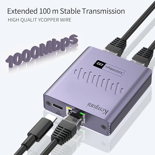 Kemjuni Ethernet Splitter 1 to 2 Powered Network Adapter 1000Mbps
