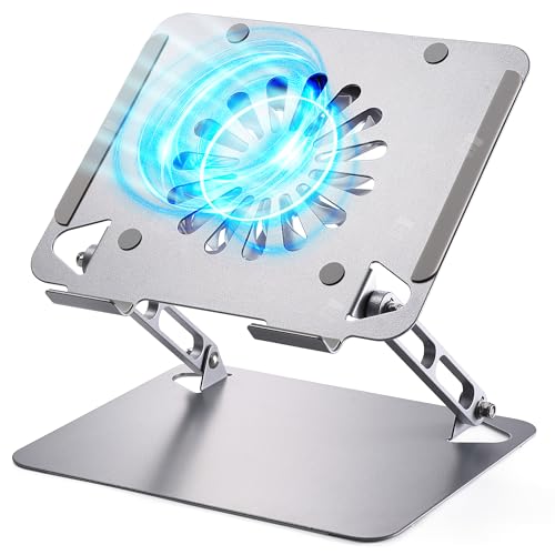 SOUNDANCE Laptop Cooling Stand LS3 Ventilated Aluminum Pad with Adjustable Height 10.4" x 8.85" x 1.57" 1 Fan Silver