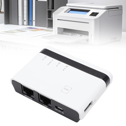 XUMIUZIY Print Server - 4 USB Ports - Multi-Mode Connectivity (Wired / 2.4G WiFi / Standalone) - 100Mbps LAN - x-USB 2.0