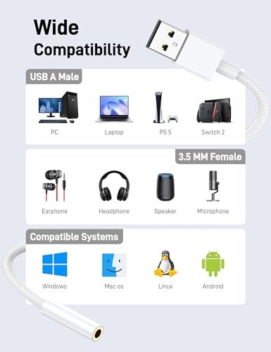 KAYQINHO USB Type A Audio Adapter 2 Ports