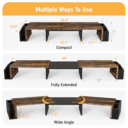 Simple Houseware 45.08 x 10.87 x 4.49 inches DO-09K-R Ergonomic Dual Monitor Stand with Drawer