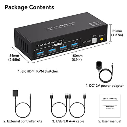 ATLAHET 12V KVM Switch 5.91 x 2.56 x 1.42 inches 2-way Control 1 Amps IP20 White