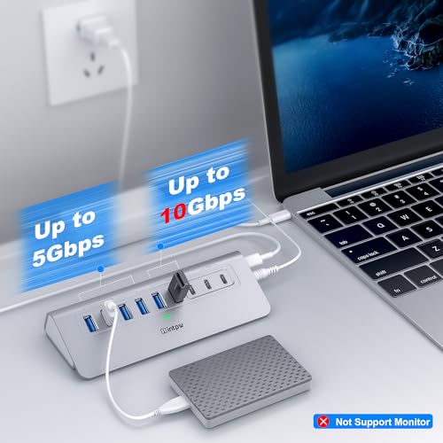 intpw 9 Port USB Hub USB 3.2 Fast Charging 10Gbps Powered Aluminum Model YH6AC