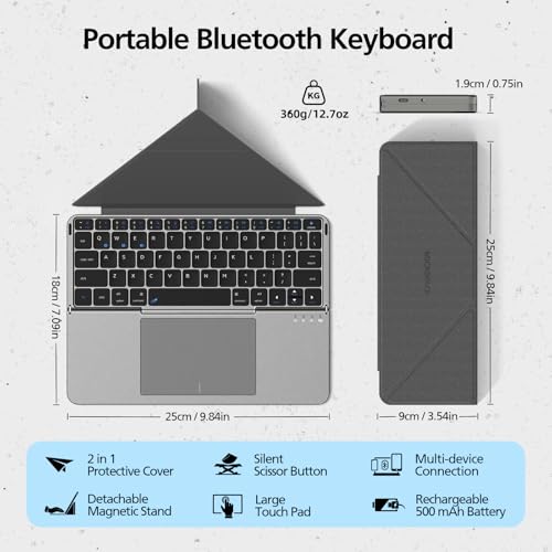 MICROPACK 3-Device Foldable Keyboard K-F01-GY QWERTY Touchpad 500mAh Bluetooth