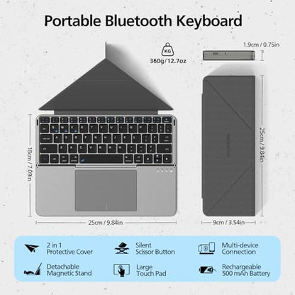 MICROPACK 3-Device Foldable Keyboard K-F01-GY QWERTY Touchpad 500mAh Bluetooth