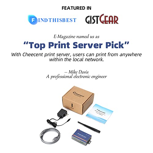 CHEECENT 3.82 x 2.6 x 0.98 inches Wireless Print Server CR202 USB 2.0 2-Port