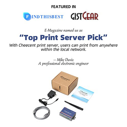 CHEECENT 3.82 x 2.6 x 0.98 inches Wireless Print Server CR202 USB 2.0 2-Port