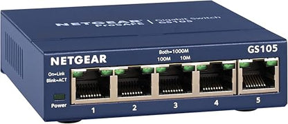 NETGEAR 5-Port Gigabit Ethernet Switch GS105NA - 5 Ports - Gray - Metal - Desktop/Wall Mount