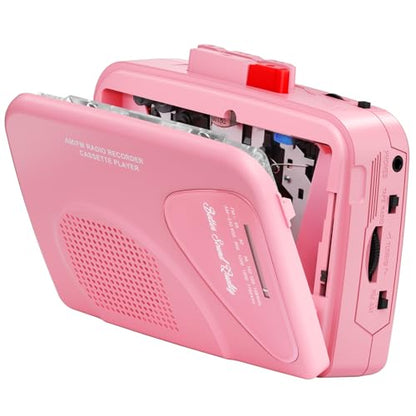 Mersoco Portable Vintage Cassette Player T201Pink USB Connectivity AM/FM Radio Battery Powered