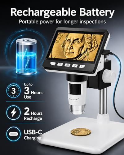 AOPICK 4.3" 307-B Digital Microscope 1000X USB-C Rechargeable LED
