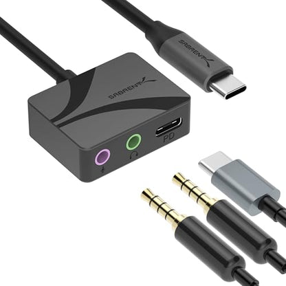 SABRENT USB Type-C to 3.5mm Audio Adapter Stereo 24-bit 96KHz External Sound Card AU-PACM