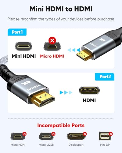 Highwings 10FT HW-MH10FT Mini HDMI to HDMI Cable 4K 60Hz Male Bi-Directional