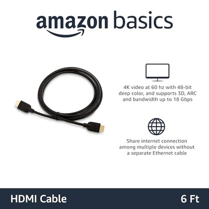 Amazon Basics 6ft HDMI Cable Male-to-Male 4K@60Hz High-Speed with Ethernet