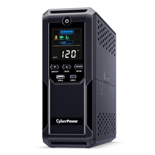 CyberPower CP1500AVRLCD3 1500VA/900W Mini Tower UPS with 12 Outlets and LCD Display