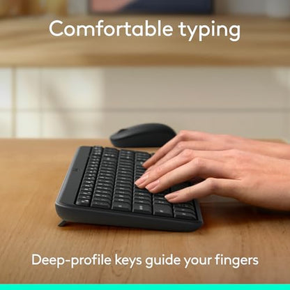 Logitech MK250 Wireless Keyboard and Mouse Combo 2 AAA Batteries Bluetooth Compatibility Windows MacOS 99 Keys Graphite
