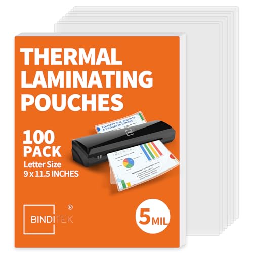 Binditek 11.5" x 9" Laminating Sheets 100 Pack Clear Glossy
