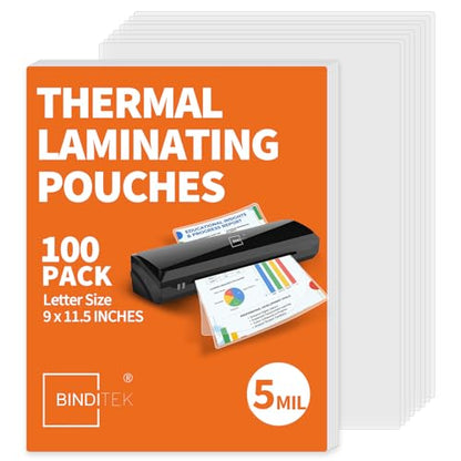 Binditek 11.5" x 9" Laminating Sheets 100 Pack Clear Glossy