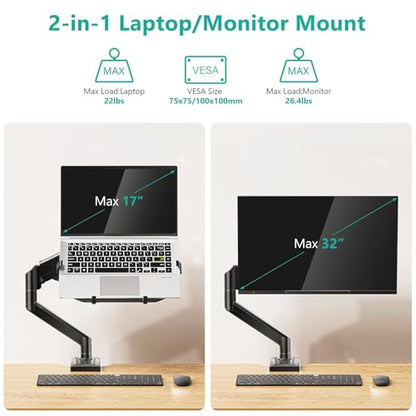 WALI 2-in-1 Laptop and Monitor Desk Mount Adjustable 17" to 34" Screens VESA 75x75 100x100 Black