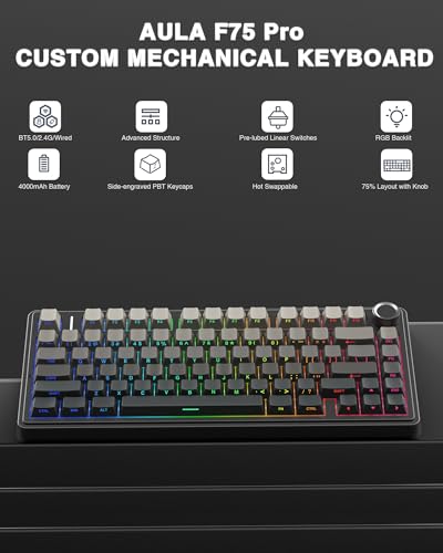 AULA F75 Pro Wireless Mechanical Keyboard Model F75 Pro, 81-Key Layout, 2.4GHz/USB-C/BT5.0 Connectivity, Hot-Swappable