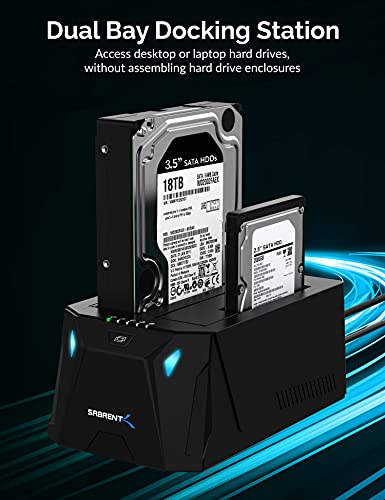 SABRENT 2.5” Dual Bay Hard Drive Docking Station EC-CH2B USB Type C 40TB