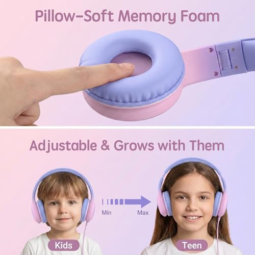 ADOOPE Wired Kids Headphones AD532 Light Purple & Pink Over Ear USB C Safe Volume 85dB