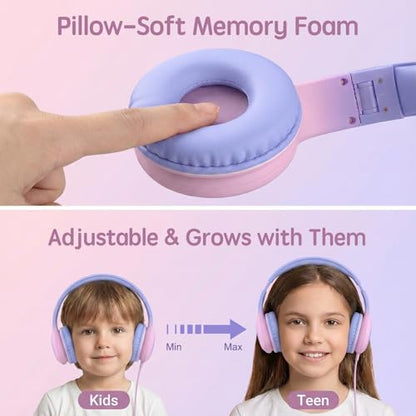 ADOOPE Wired Kids Headphones AD532 Light Purple & Pink Over Ear USB C Safe Volume 85dB