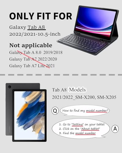 TUNKARMOR 10.5 inch Black Samsung Galaxy Tab A8 SM-X200 SM-X205 Keyboard Case with Mouse