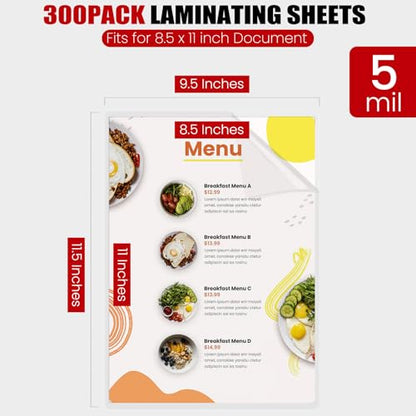 CAREGY 300PACK-LaminatingSheets-5Mil-9x11.5in-OfficeSupplies