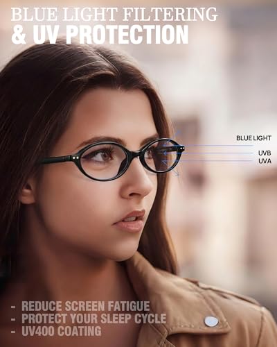 Bossace 2 Count BR301 Blue Light Blocking Glasses, Oval Shape, TR90 Frame, UV Protection, Anti-Glare, Lightweight