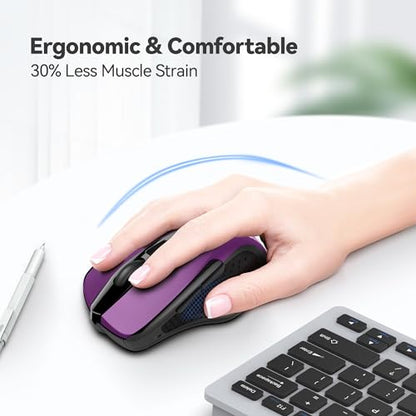 TECKNET 2.4G Ergonomic Optical Mouse 2600 DPI Wireless USB A Right-Handed Purple