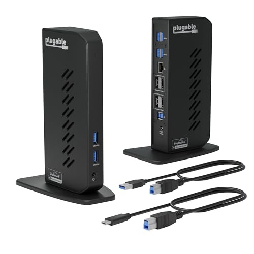 Plugable 5.31" x 2.76" x 7.48" UD-6950Z USB 3.0 Dual DisplayPort & HDMI Docking Station (2 x HDMI, 6 x USB Ports)