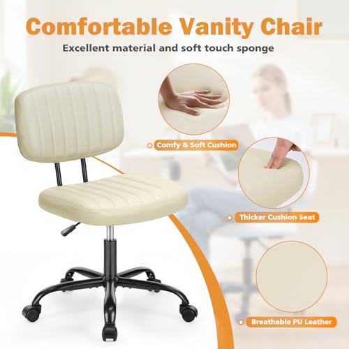 Sweetcrispy 193-WT-2H2 Beige PU Leather Armless Office Desk Chair - Adjustable Height, 250 lbs Maximum Weight Capacity, 360° Swivel