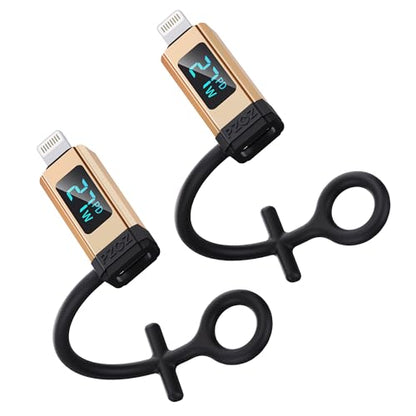 pzoz USB C to Lightning Adapter 27W PD Fast Charging Adapter 2 Ports, Gold