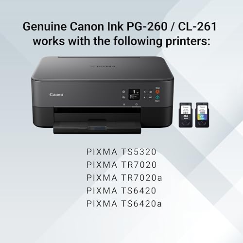 Canon PG-260/CL-261 Value Pack Ink Cartridges, Compatible with PIXMA TR7020, TS5320 Printers