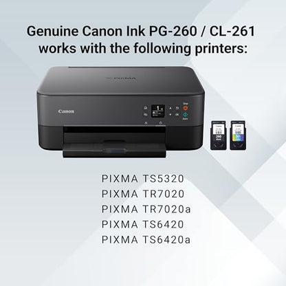 Canon PG-260/CL-261 Value Pack Ink Cartridges, Compatible with PIXMA TR7020, TS5320 Printers