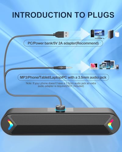 LENRUE 12.5 Inches A39PRO Black Stereo Soundbar Computer Speaker USB Powered Wired