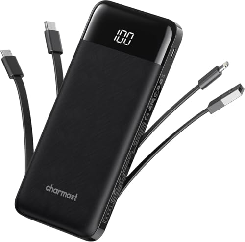Charmast Portable Charger 10000mAh W1148 Slim 6 Outputs 3 Inputs 3A Fast Charging Black