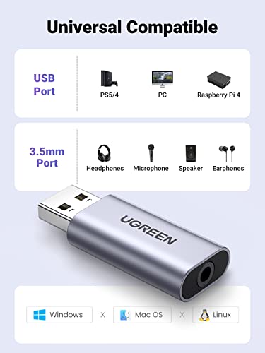UGREEN 2 in 1 USB External Sound Card 80864 Stereo 5.1 192kHz Audio Adapter