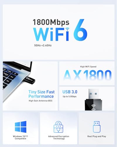 Nineplus USB WiFi Adapter EEE 802.11ac/ax 1800Mbps Dual Band USB 3.0
