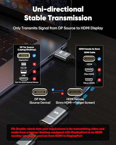 Highwings 7.92 Inches E-DPM-HDM-03F 4K 30Hz DisplayPort to HDMI Adapter