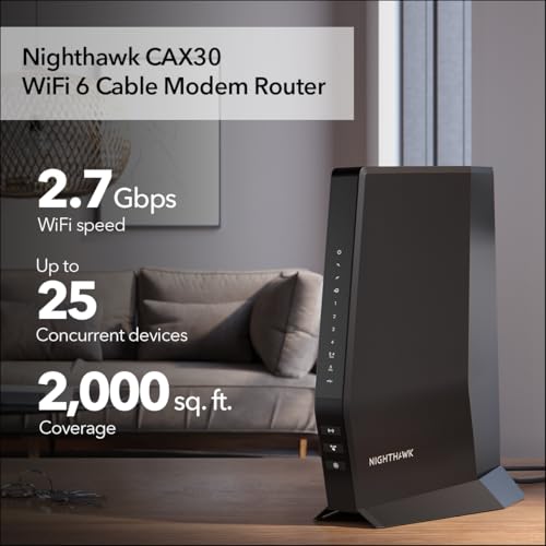 NETGEAR CAX30-200NAS 802.11ax Dual-Band Wi-Fi Cable Modem Router 2.7 Gbps with 4 Ports