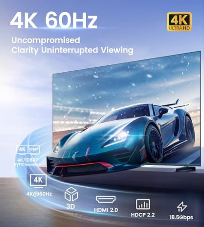 NEWCARE HDMI Splitter 1 in 3 Out, 4K@60Hz, HDMI 2.0, Black