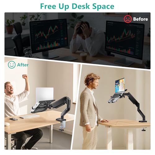 WALI 2-in-1 Laptop and Monitor Desk Mount Adjustable 17" to 34" Screens VESA 75x75 100x100 Black