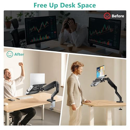WALI 2-in-1 Laptop and Monitor Desk Mount Adjustable 17" to 34" Screens VESA 75x75 100x100 Black